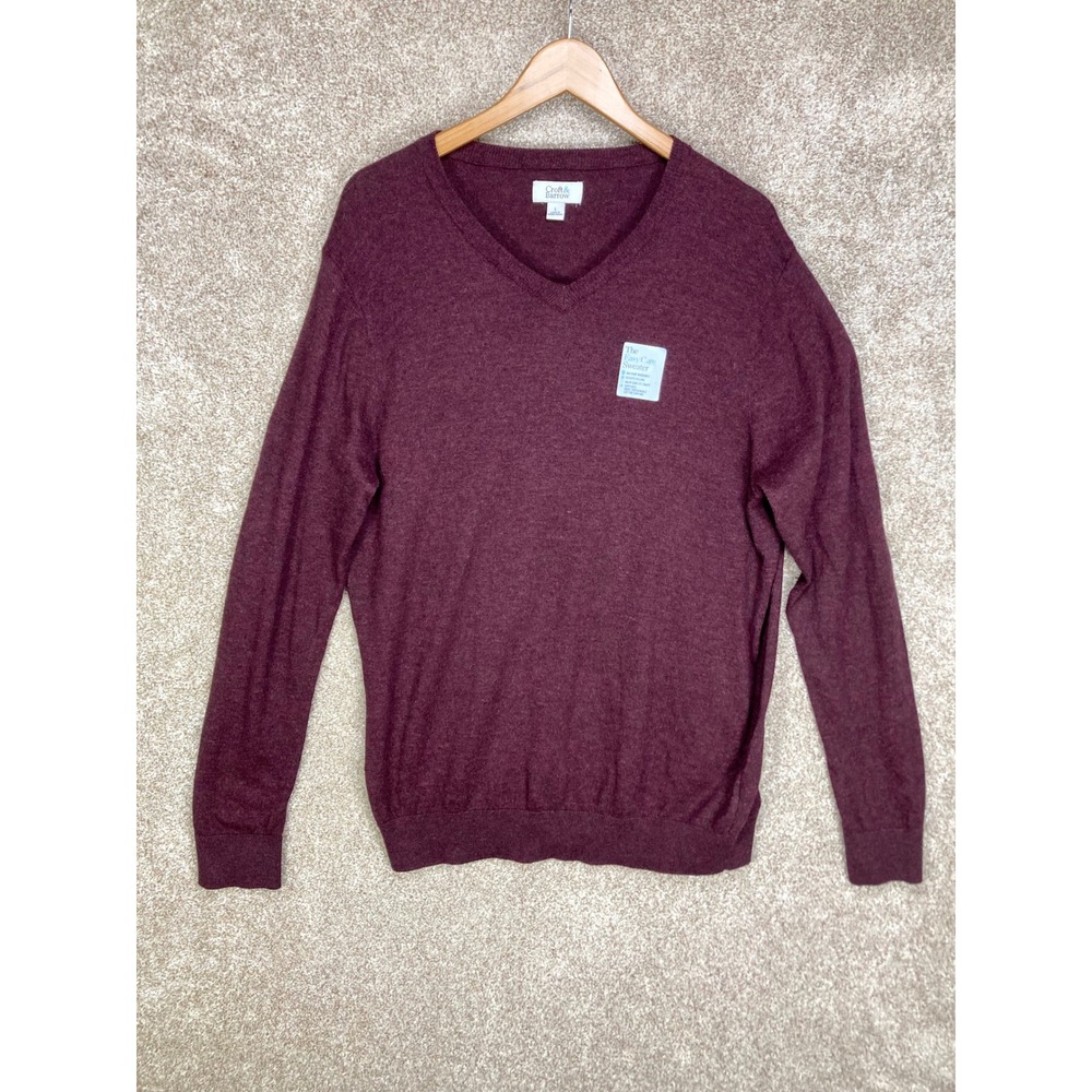 Croft & Barrow V-Neck Knit Sweater Mens L Burgundy Cotton Business Pull Over NEW